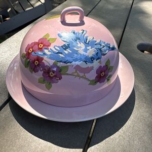 Songbird Garden Rosie B. Farmer 9" Pink Dessert Dome Cheese Dish